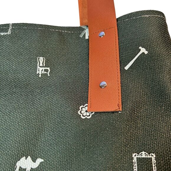 Market Tote Bag Canvas Fully Lined Leather Handles Green Patterned NRF Logo - Picture 4 of 10